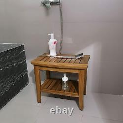 20 Teak Shower Bench Seat with Shelf Foot Stool Spa Bathing Assembly Required