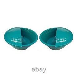 2 Lightweight Turquoise Metal Foot Wash Spa Therapy Pedicure Bowls + 2 Footrests