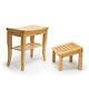 Bamboo Shower Bench Chair With Foot Stool And Free Soap Dish, Wood Spa Bath