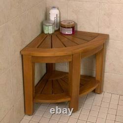 Bath Shower Stool Seat Bathtub Spa Bench Chair Teak Wood Foot Rest with Shelf US
