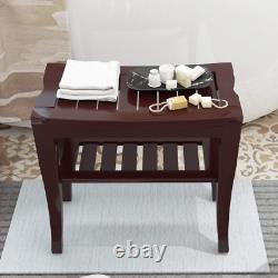 DlandHome Bamboo Bathroom Spa Shower Bench Foot Stool Bathing Seat with Storage