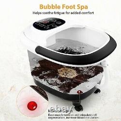 Foot Spa Bath Massager Stress Relief with Heat Bubbles, 8 Maize Roller&Timer