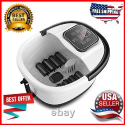 Foot Spa Bath Massager with Heat Bubble Jets 8 Removable Long Massage Rollers