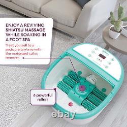 Foot spa bath massager with hot, 6 x pressure node roller, bubble, foot soak tub