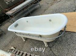 LARGE Antique 6 1/2 FT Cast Iron White Porcelain SPA Footed Bathtub Vtg 192-20J