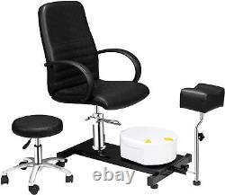 Pedicure Chair White with Stool & Bubble Massage Foot Bath, Hydraulic Pedi Chair