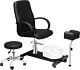 Pedicure Chair White With Stool & Bubble Massage Foot Bath, Hydraulic Pedi Chair