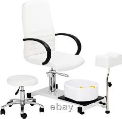 Pedicure Chair White with Stool & Bubble Massage Foot Bath, Hydraulic Pedi Chair