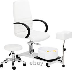 Pedicure Chair White with Stool & Bubble Massage Foot Bath, Hydraulic Pedi Chair