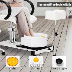 Pedicure Chair White with Stool & Bubble Massage Foot Bath, Hydraulic Pedi Chair