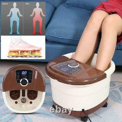 Roller Foot Spa Bath Massager withHeating Soaker Bucket Digital Feet Spa Tub Brown