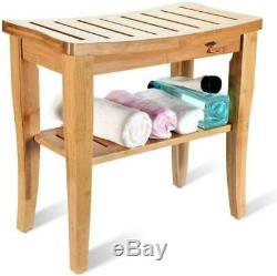 Shower Bench Shelf Bath Chair Seat Wood Spa Indoor Outdoor Bathroom withFoot Stool