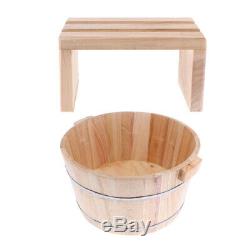 Solid Wooden Deep Foot Bath Barrel Feet Spa Bucket+Foot Relaxing Stool, 2PCS