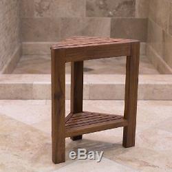 Wood Corner Shower Stool Bathroom Small Bath Bench Shelf Spa Foot Rest Seat Home