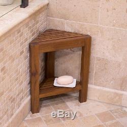 Wood Corner Shower Stool Bathroom Small Bath Bench Shelf Spa Foot Rest Seat Home