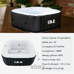 5 Pied Gonflable Hot Tub Portable Square Spa Tub Pour Patio Backyard Plus Noir