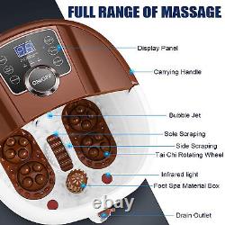 8 Types Foot Spa Bath Massager with Massage Rollers Heat & Bubbles Temp 11 translates to:
Bain de pieds spa avec 8 types de masseurs, rouleaux de massage, chaleur et bulles, température 11.